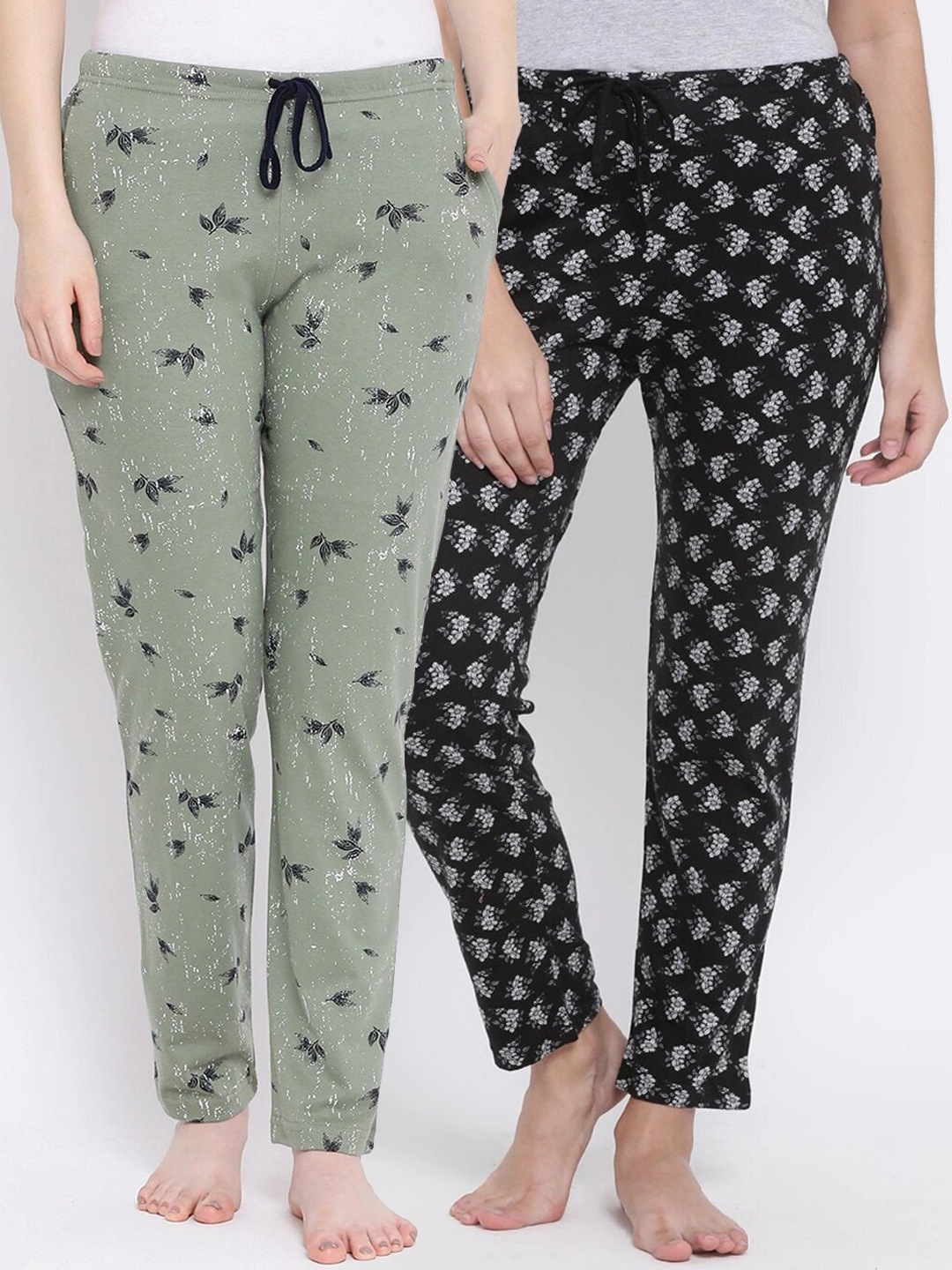 

Kanvin Women Pack Of 2 Printed Cotton Lounge Pants, Black