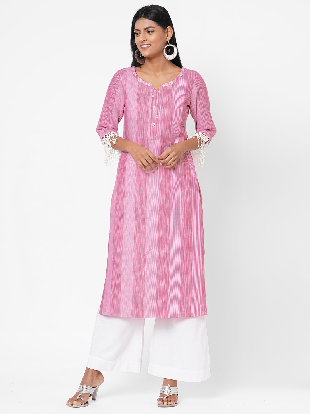 

Os Women Pink Striped Cotton Kurta