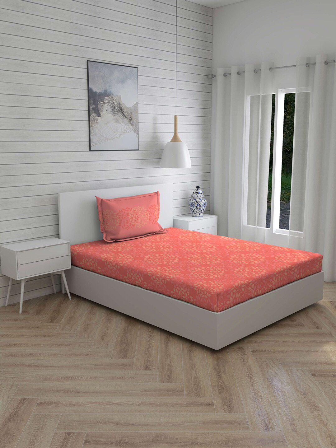 

Layers Coral Floral 104 TC Cotton 1 Single Bedsheet with 1 Pillow Covers