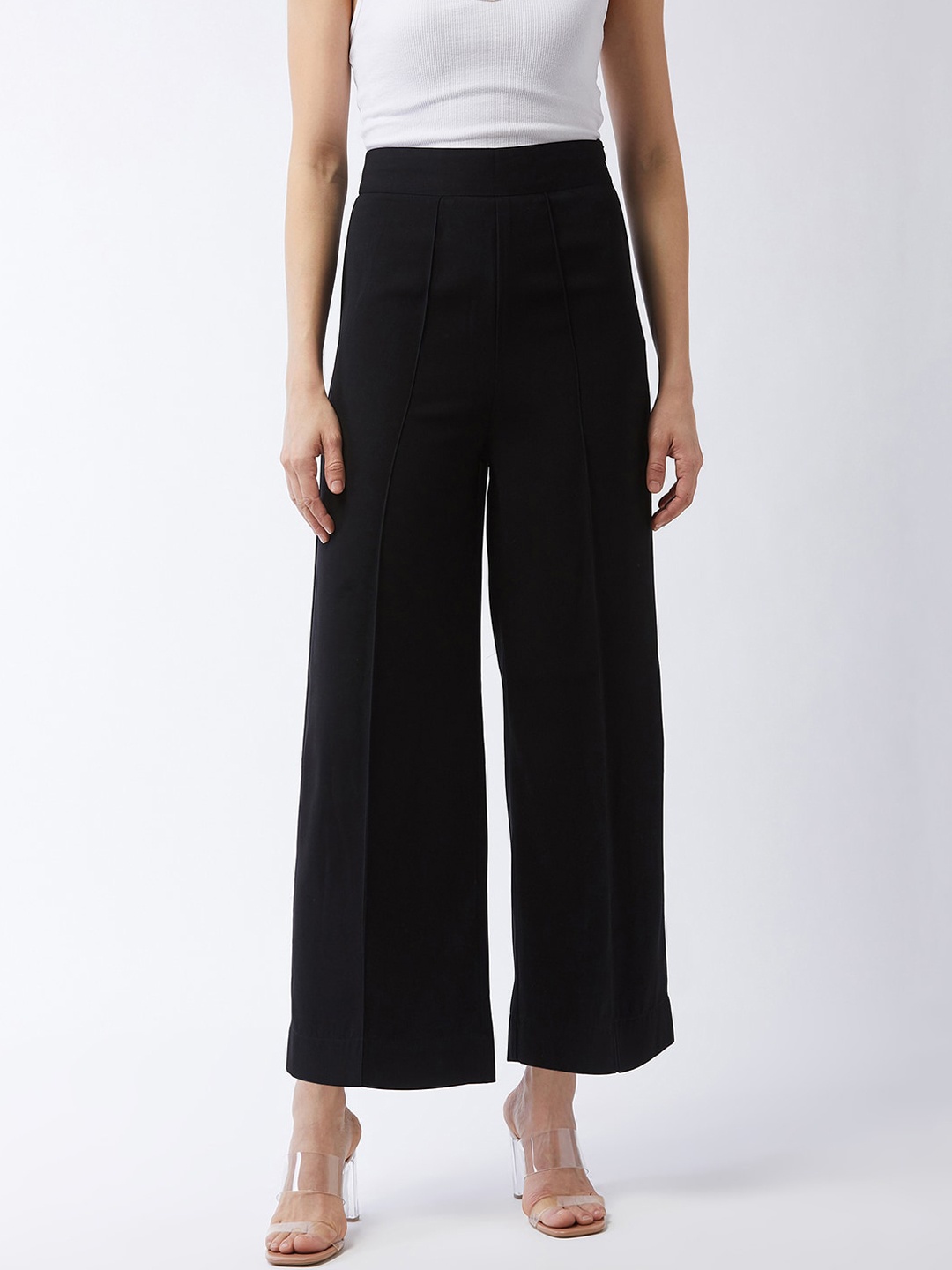 

MAGRE Women Black Regular Fit Solid Parallel Trousers