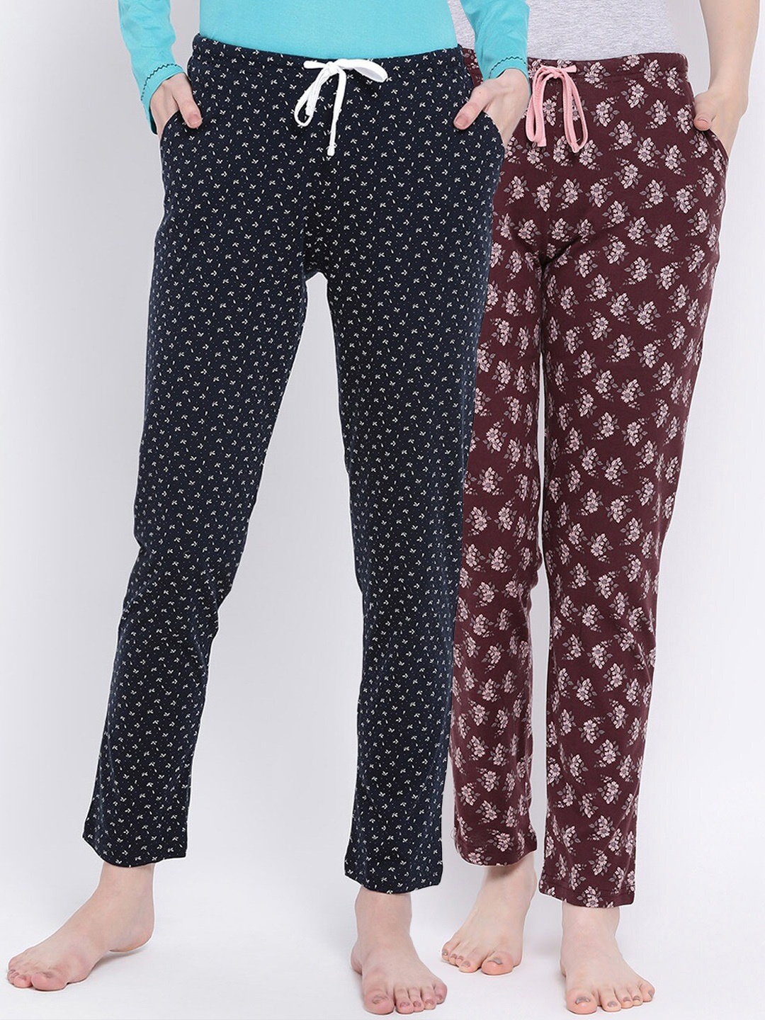 

Kanvin Women Pack Of 2 Printed Cotton Lounge Pants, Maroon