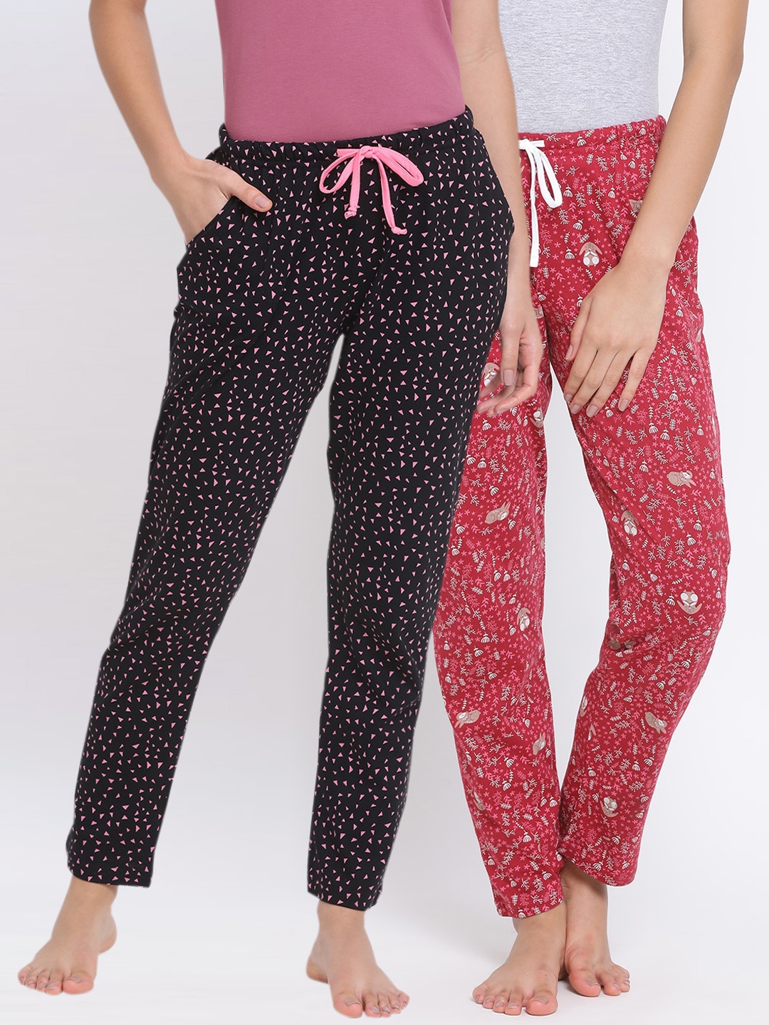 

Kanvin Women Pack Of 2 Printed Cotton Lounge Pants, Black