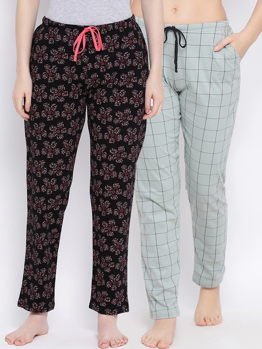 

Kanvin Women Pack Of 2 Printed Pure Cotton Lounge Pants, Black
