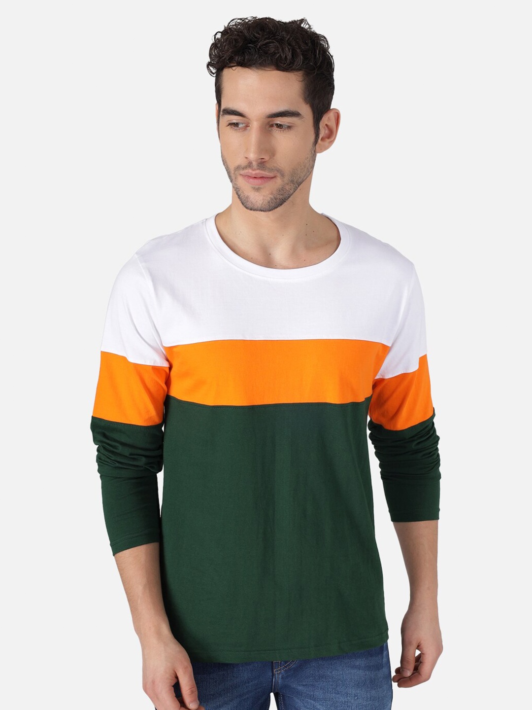 

The Dry State Men Green Colourblocked Cotton Round Neck T-shirt