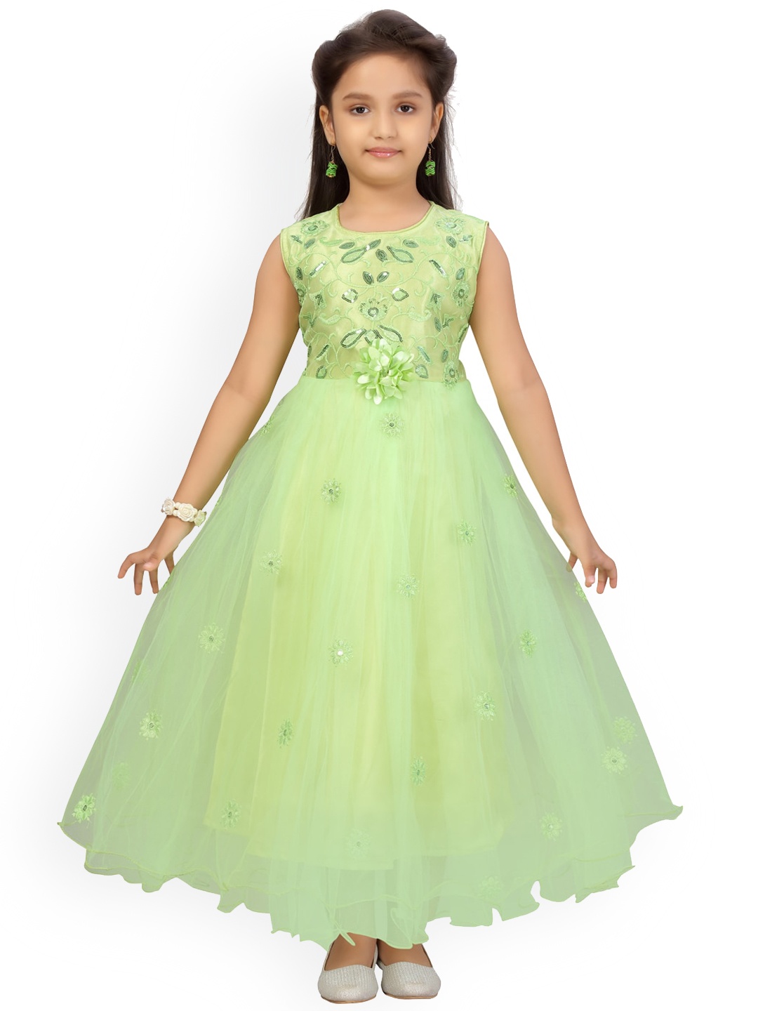 

Aarika Girls Lime Green Embellished Fit and Flare Dress