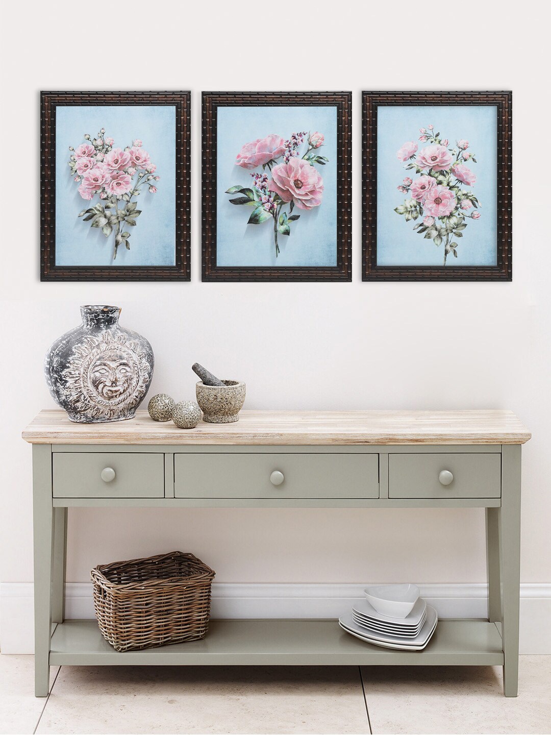 

Indianara Set of 3 Flowers Framed Art Prints, Blue