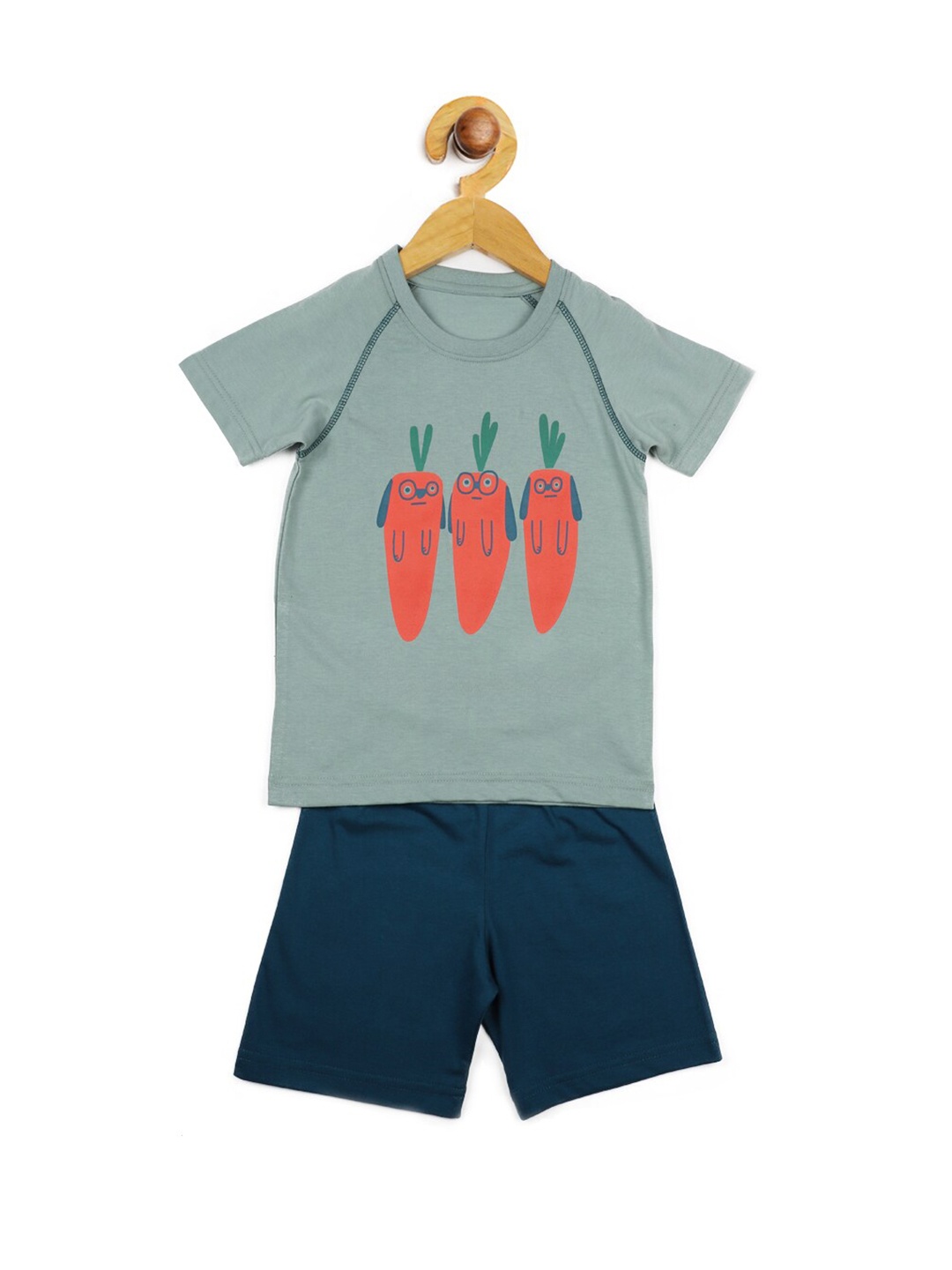 

Stupid Cupid Boys Green & Teal Blue Printed T-shirt with Shorts