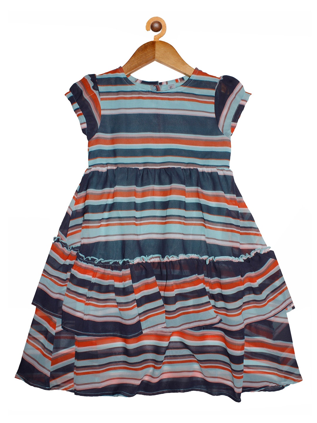 

KiddoPanti Girls Navy Blue Striped Fit and Flare Dress