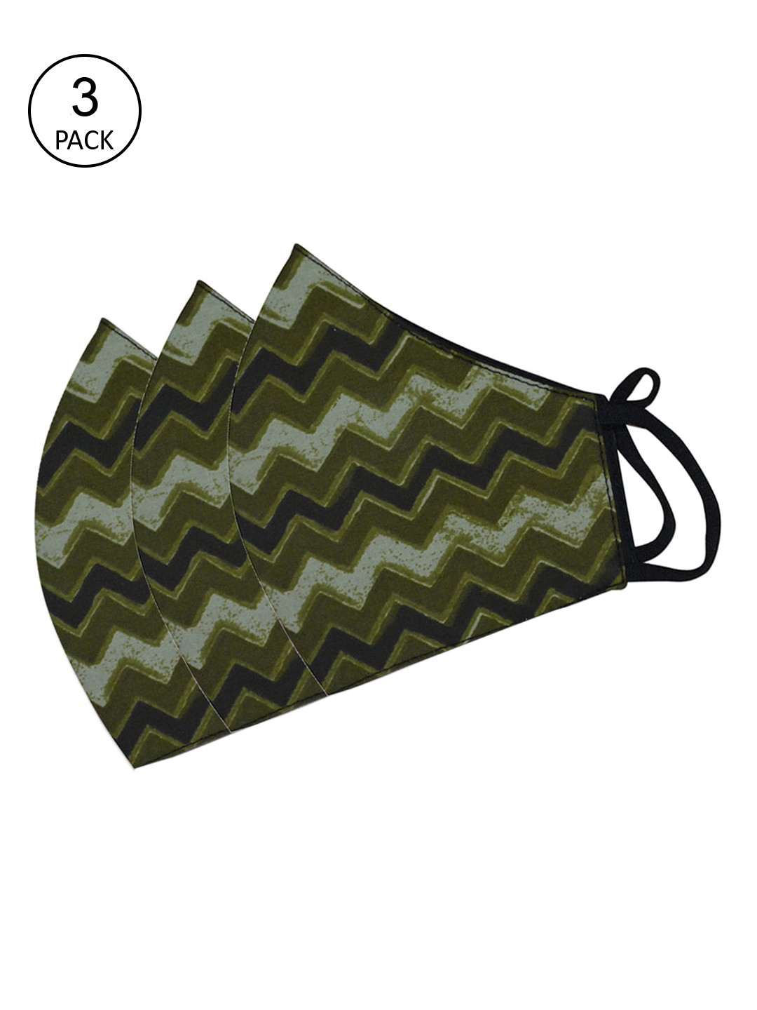 

Tossido Pack Of 3 Women Green & Black Striped 100% Cotton Cloth Masks