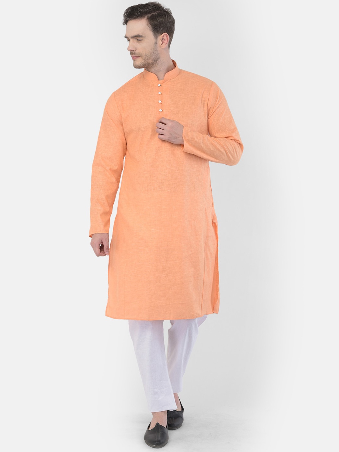 SG LEMAN Men Orange Solid Kurta with Pyjamas