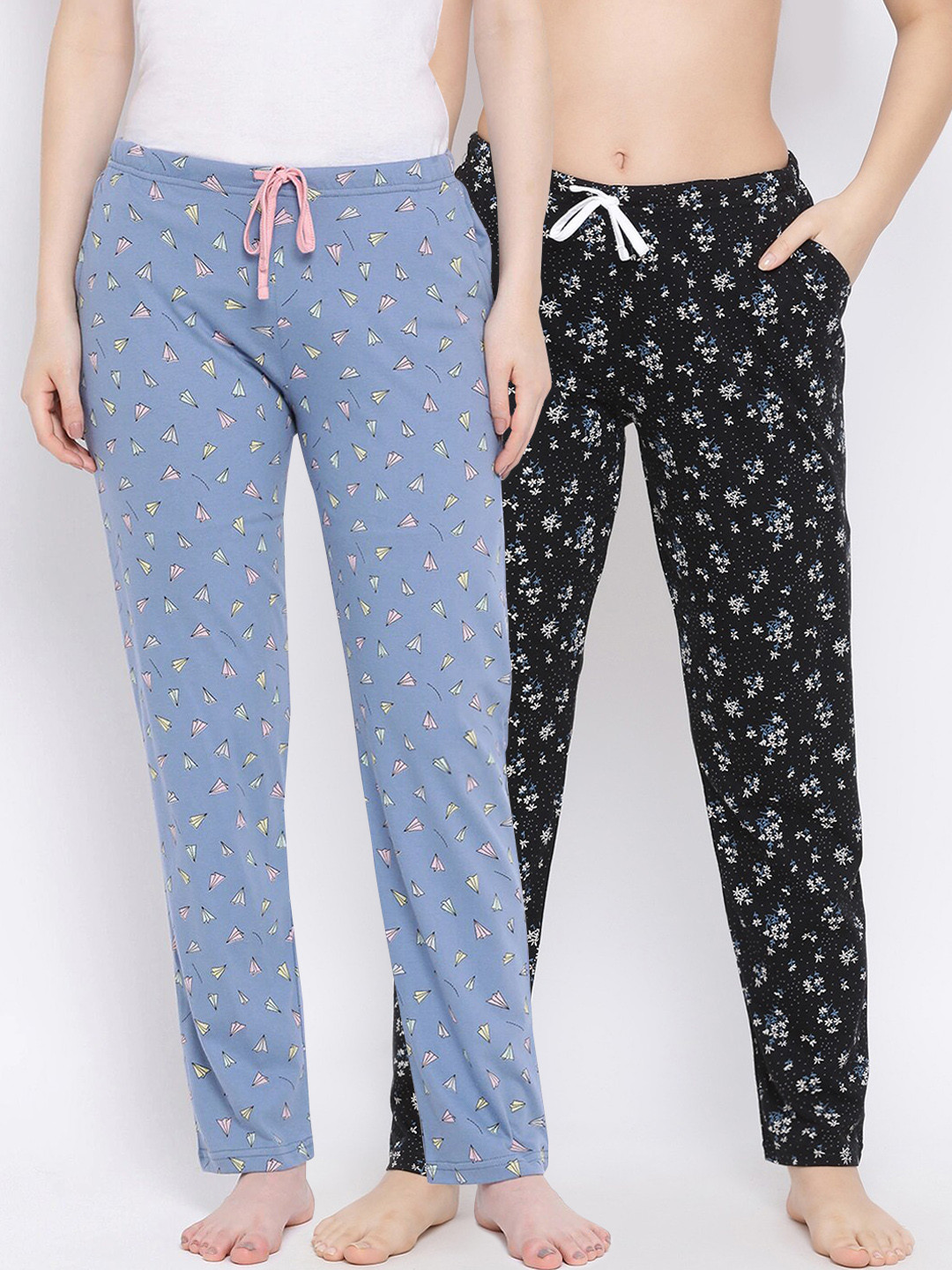 

Kanvin Women Pack Of 2 Printed Cotton Lounge Pants, Black
