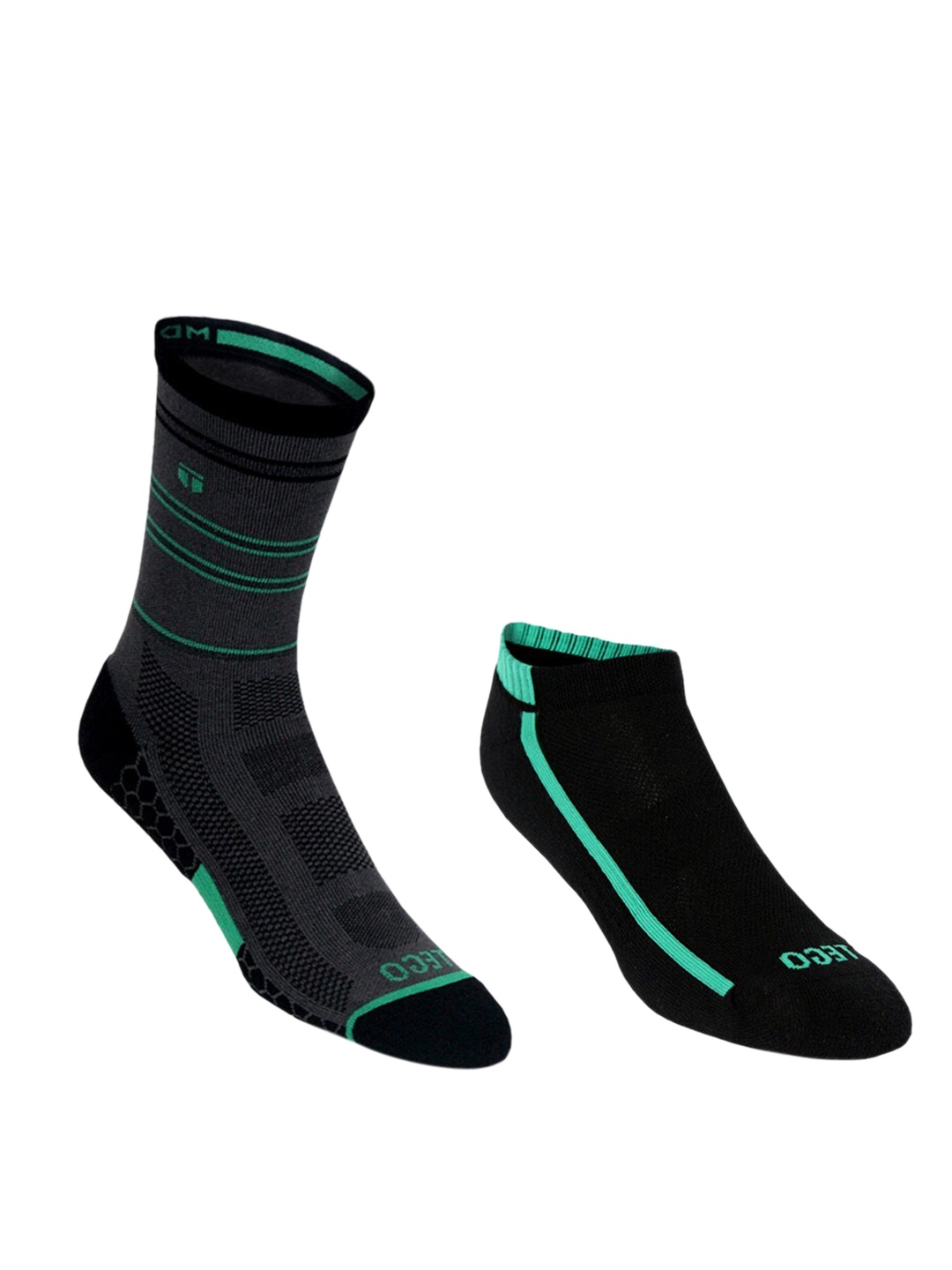 

TEGO Unisex Pack Of 2 Black & Grey Patterned Cotton Calf-Length & Ankle-Length Socks