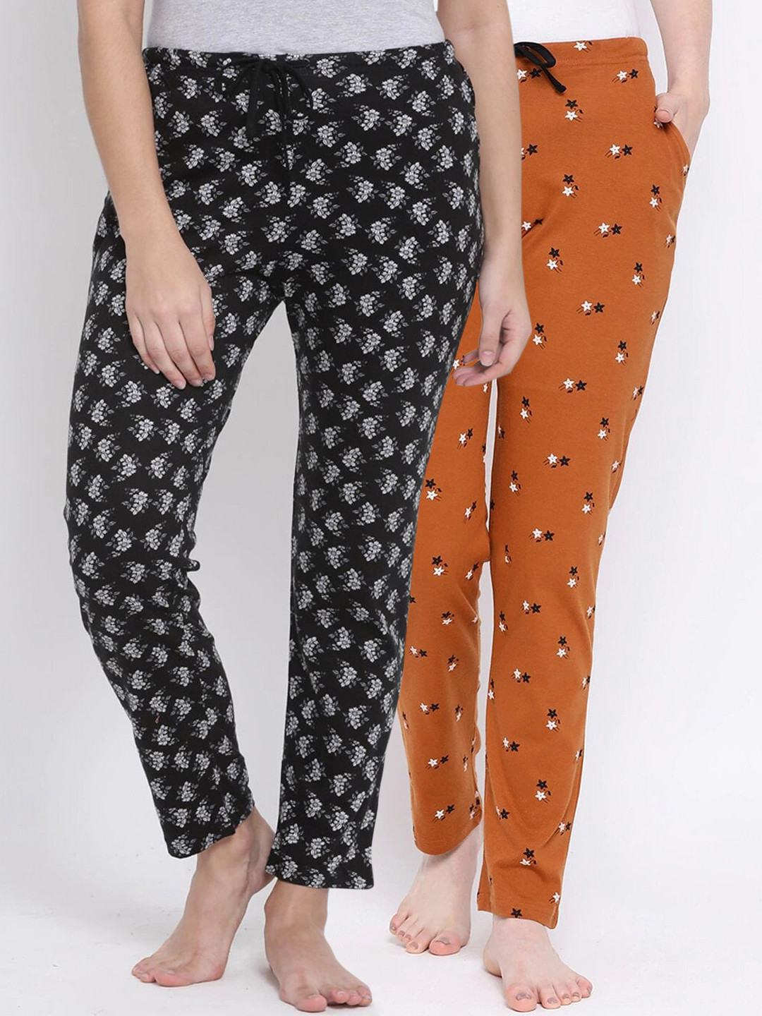 

Kanvin Women Pack Of 2 Printed Pure Cotton Lounge Pants, Black