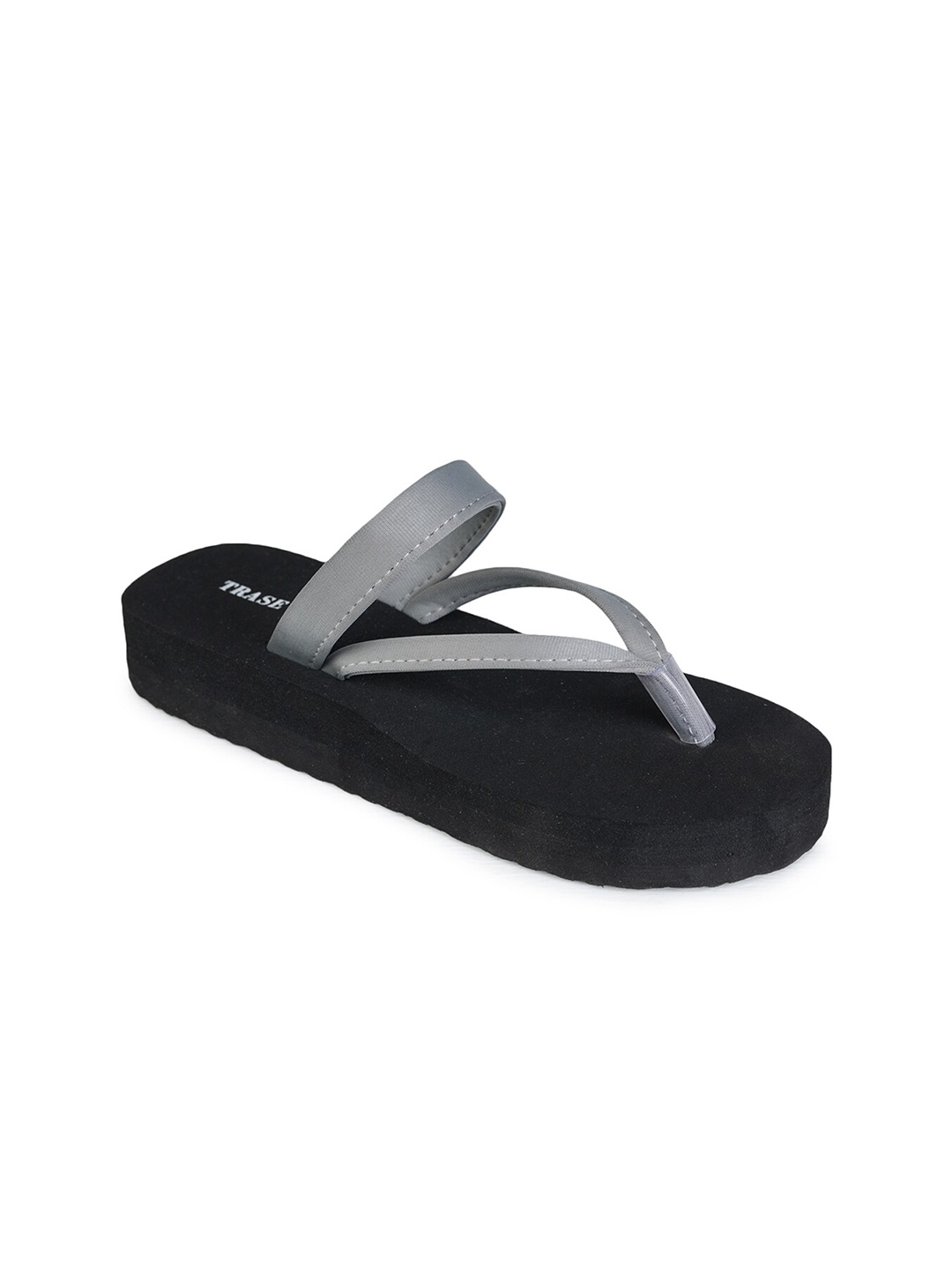 TRASE Women Grey & Black Solid Sandals