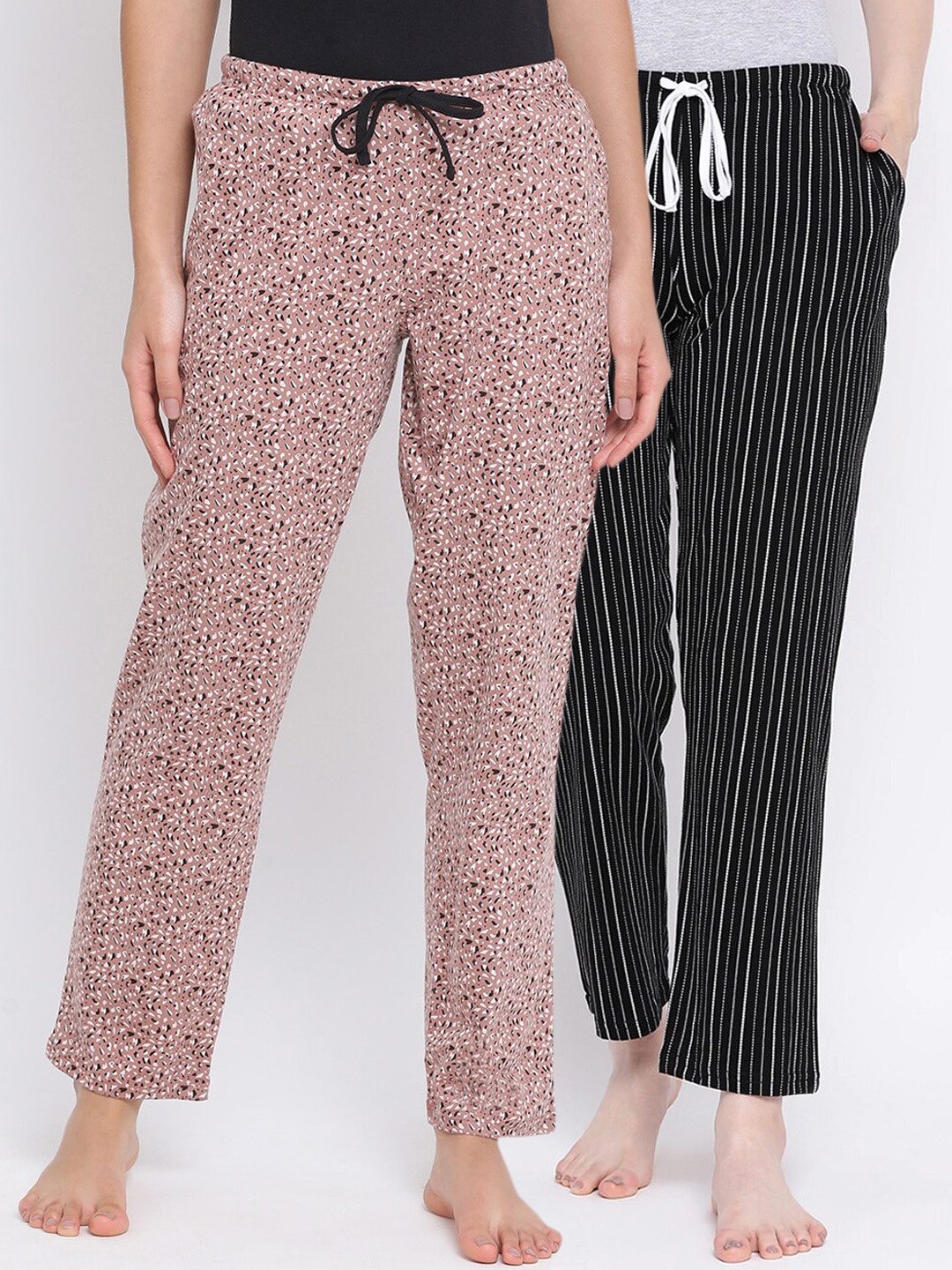 

Kanvin Women Pack Of 2 Printed Cotton Lounge Pants, Black
