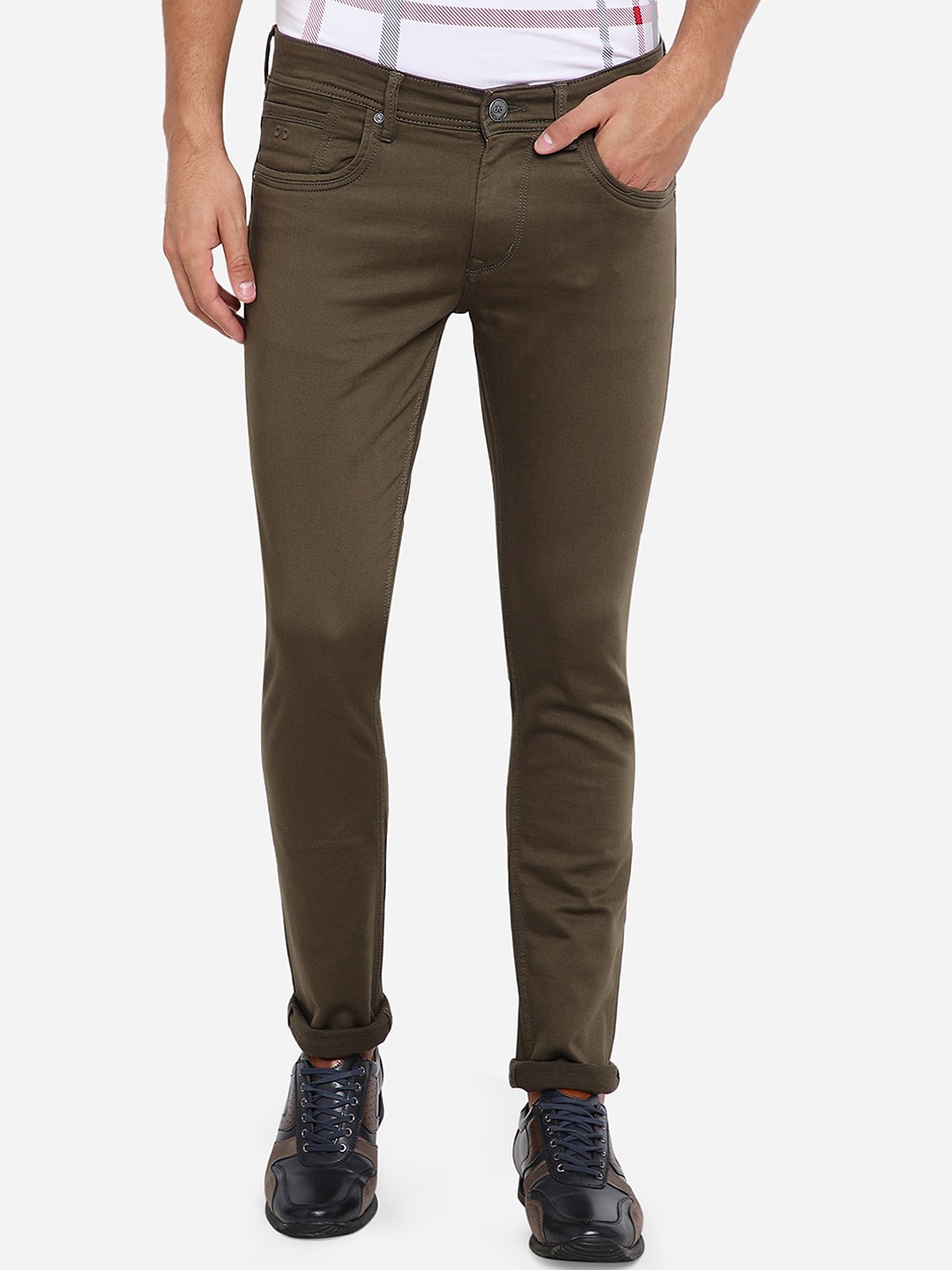 

JADE BLUE Men Olive Green Slim Fit Mid-Rise Clean Look Jeans