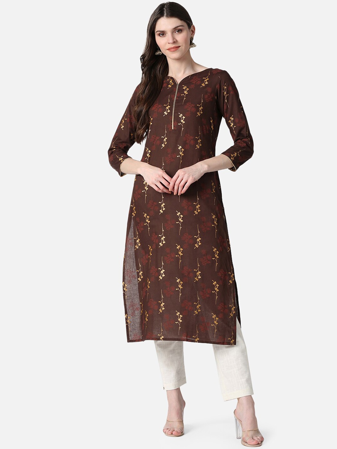 

AHIKA Women Brown Ethnic Motifs Printed Cotton Kurta
