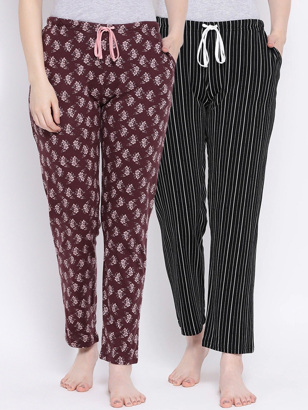 Kanvin Women Pack Of 2 Cotton Lounge Pants, Brown