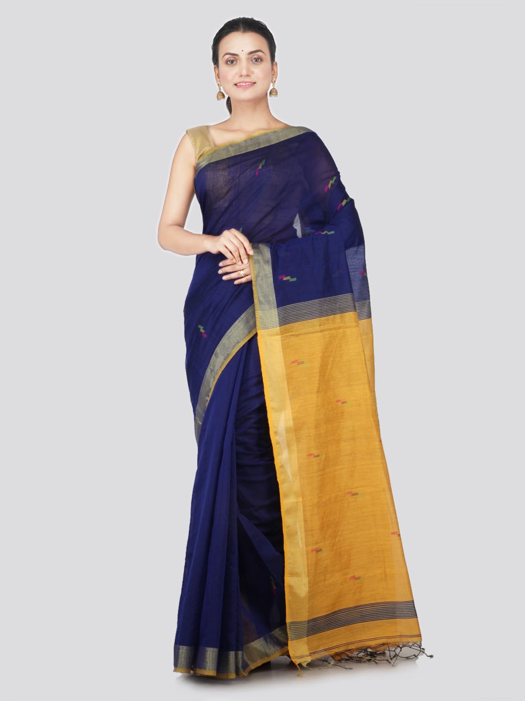 

PinkLoom Navy Blue Cotton Silk Woven Design Handloom Sustainable Saree