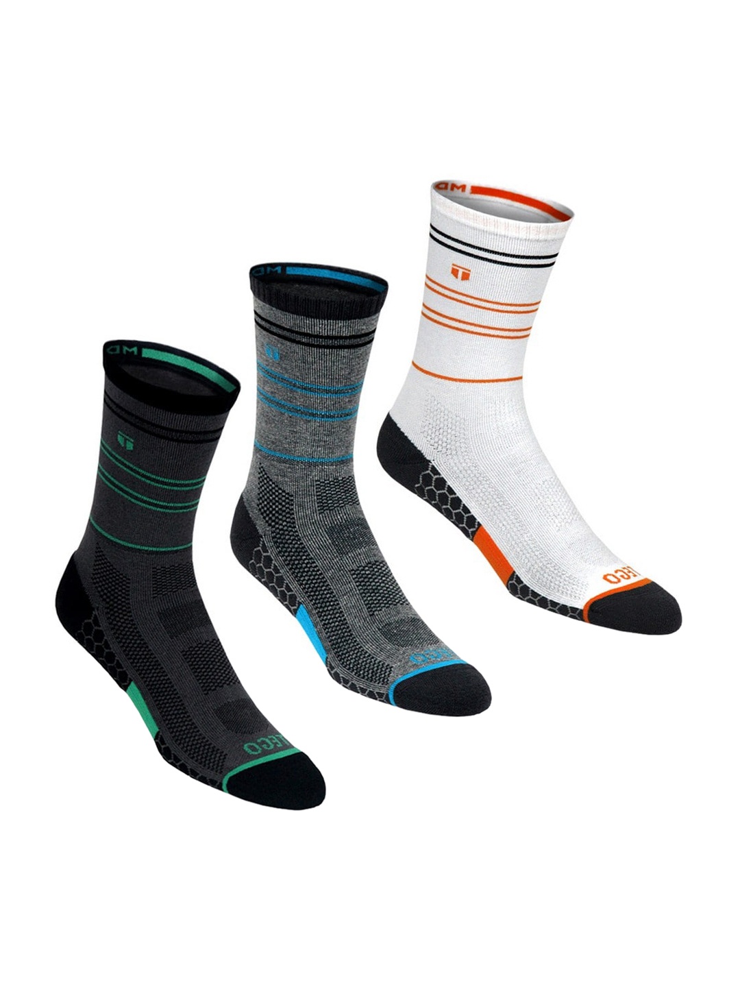 TEGO Unisex Pack Of 3 Black & Grey Patterned Cotton Calf-Length Socks