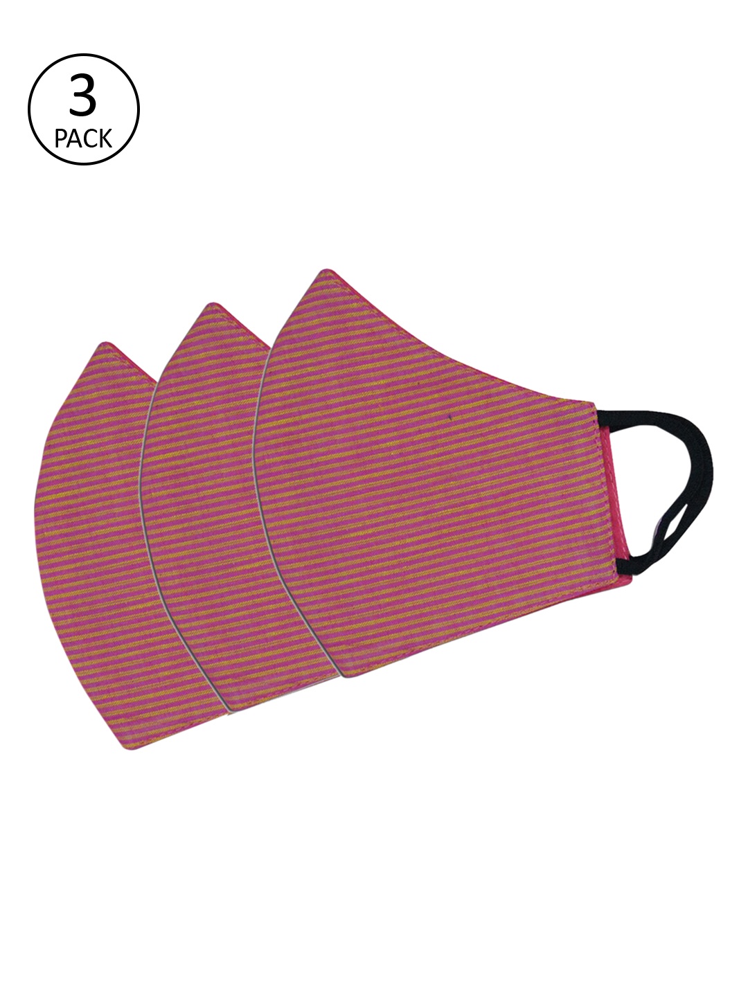 

Tossido Women Pack Of 3 Pink & Yellow 3-Ply Printed Cotton Cloth Mask