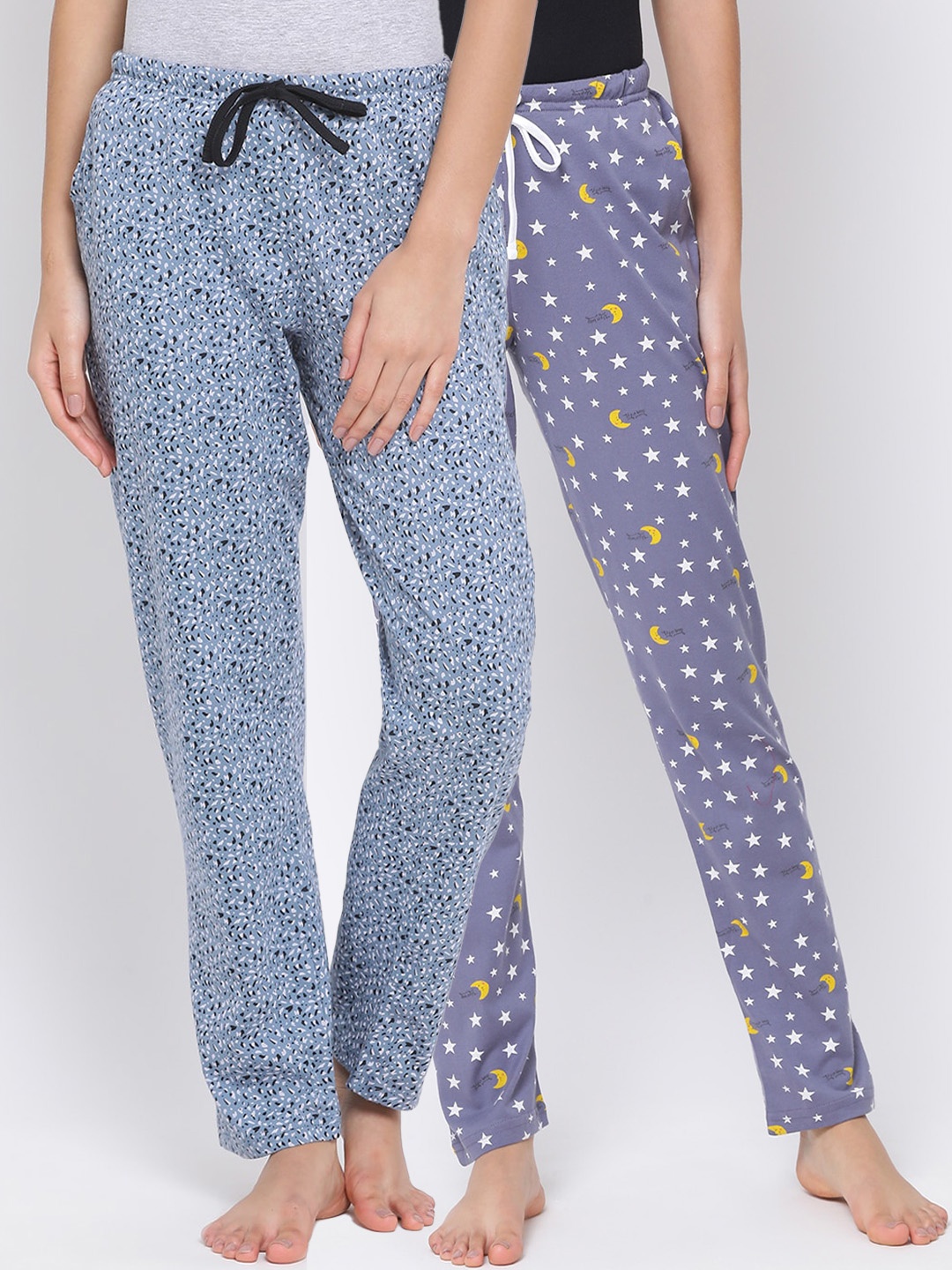 

Kanvin Women Pack Of 2 Printed Cotton Lounge Pants, Blue
