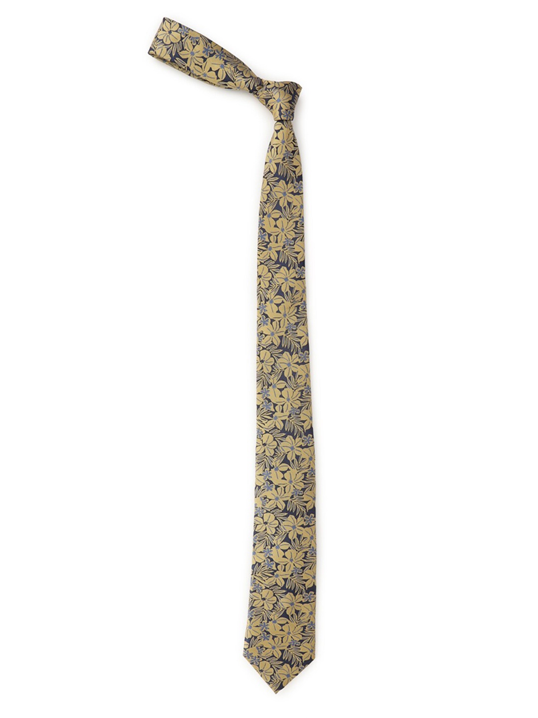 Louis Philippe Navy Blue & Beige Silk Woven Design Broad Tie