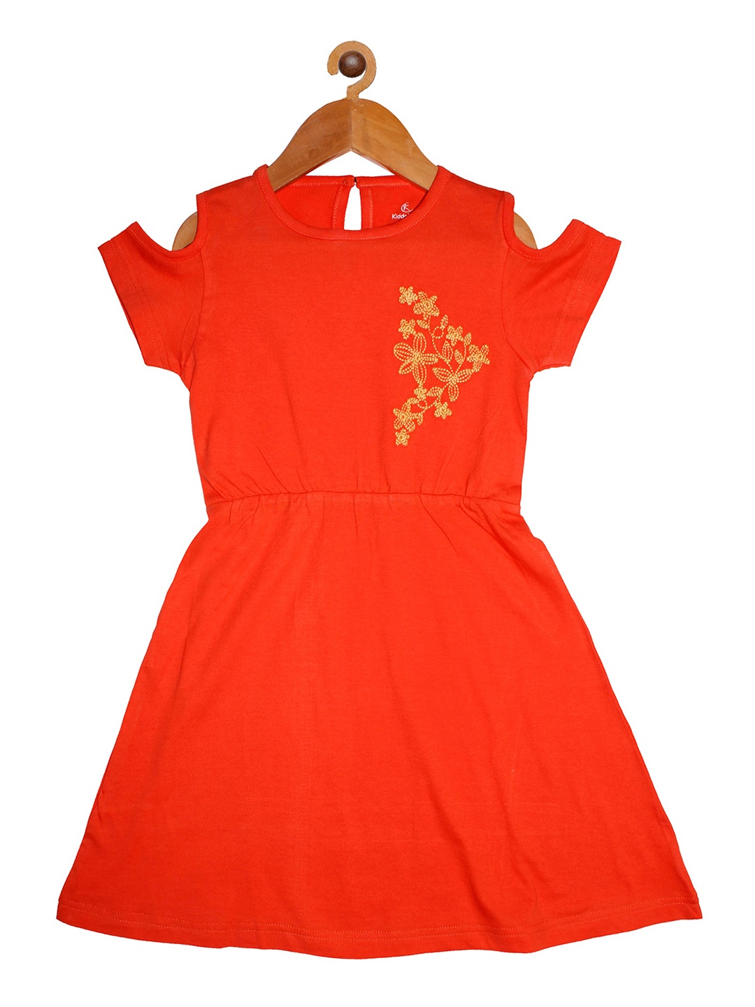 

KiddoPanti Girls Orange Solid Cotton Fit and Flare Dress