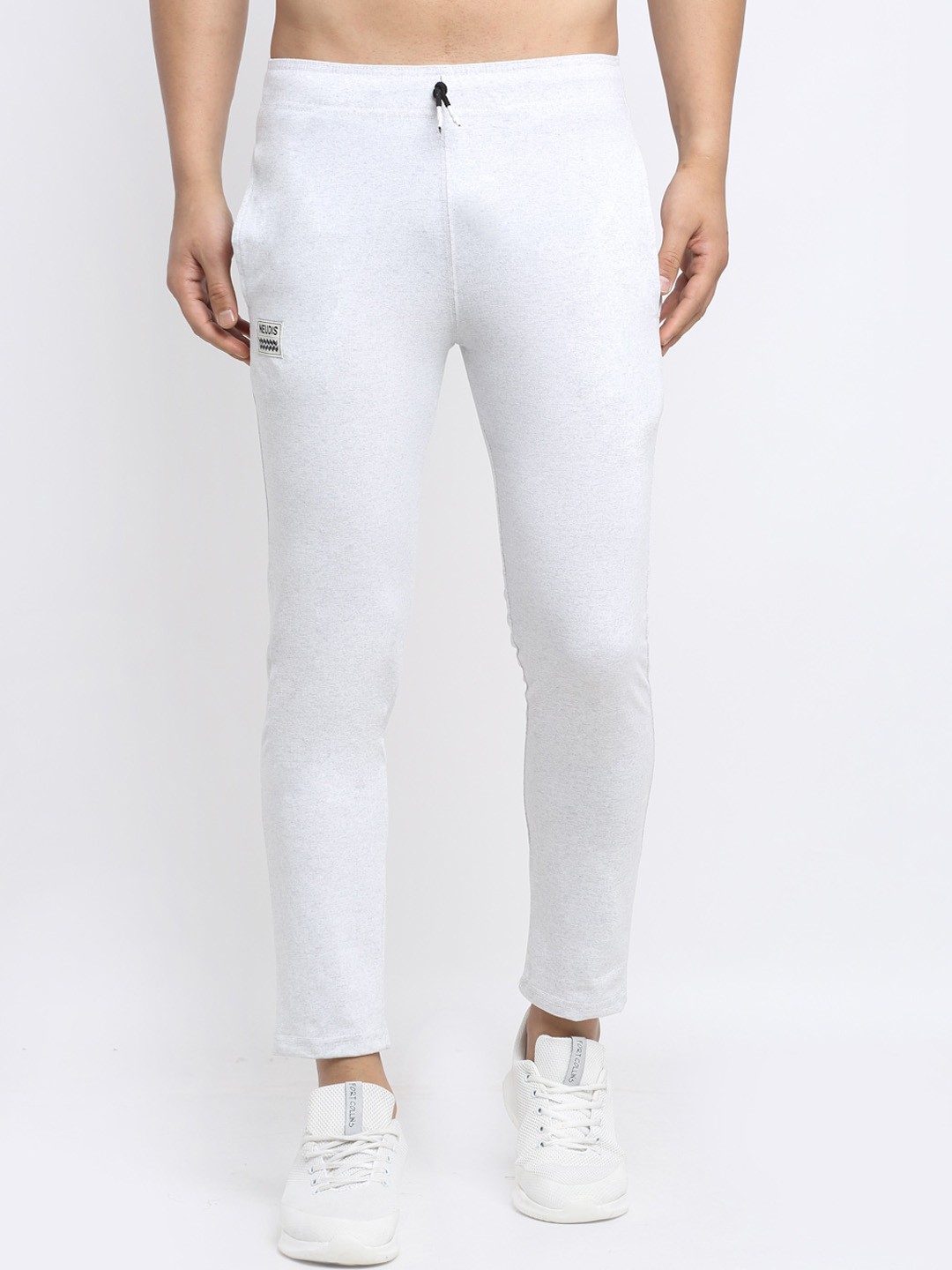 

NEUDIS Men Off-White Solid Structured Slim-Fit Track Pants