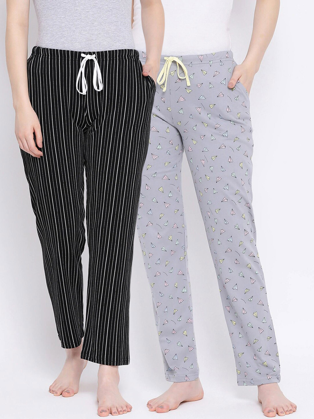 

Kanvin Women Pack Of 2 Printed Pure Cotton Lounge Pants, Grey