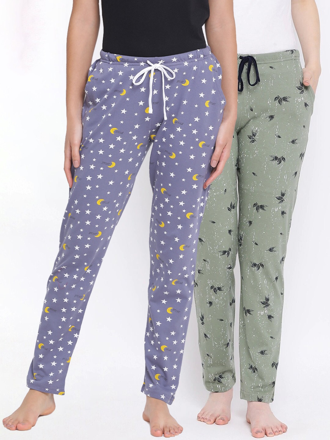 

Kanvin Women Pack of 2 Printed Pure Cotton Lounge Pants PJ1113+PJ1122, Purple