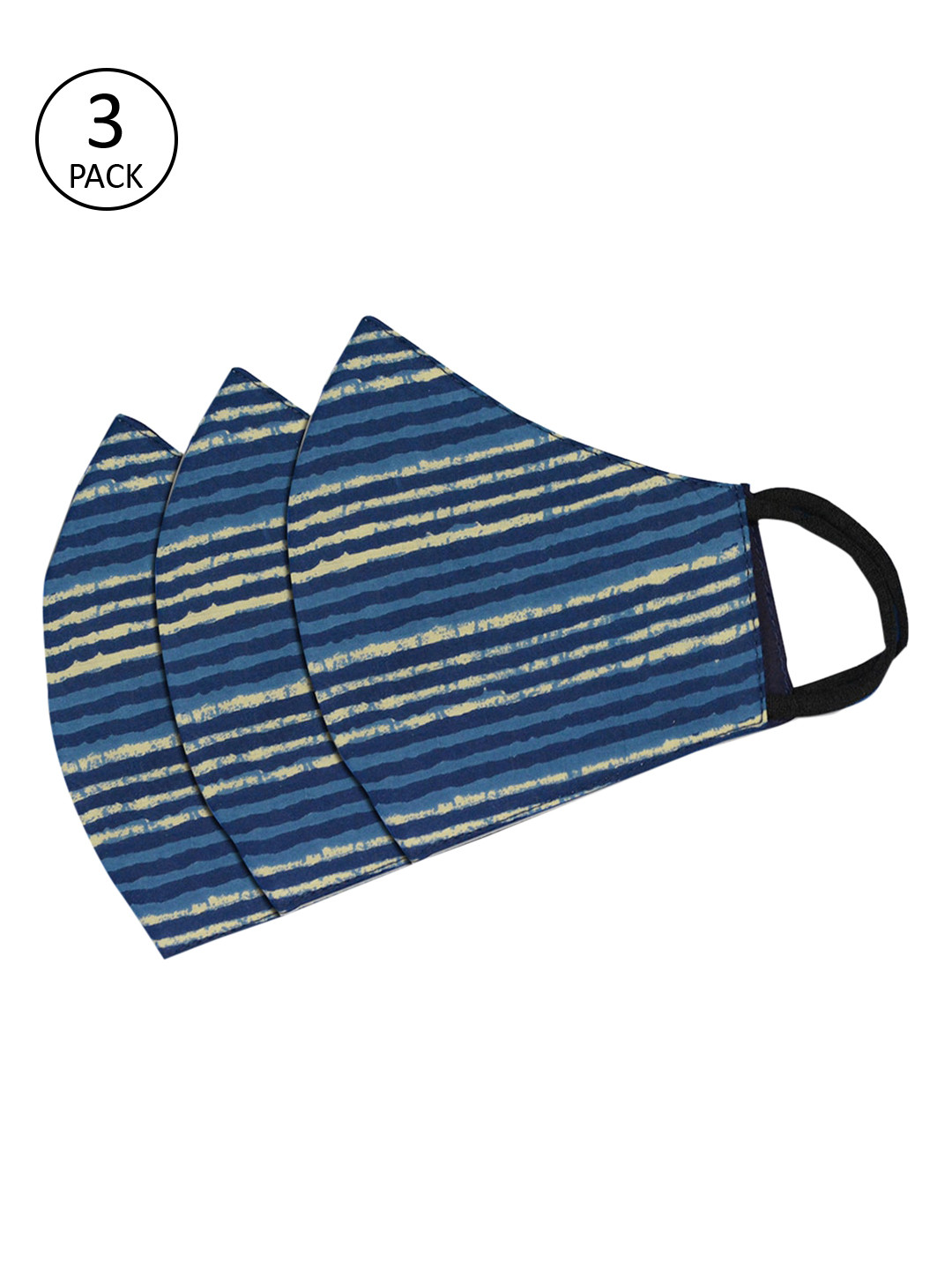 

Tossido Women Pack Of 3 Blue & White Striped 100% Cotton Cloth Masks
