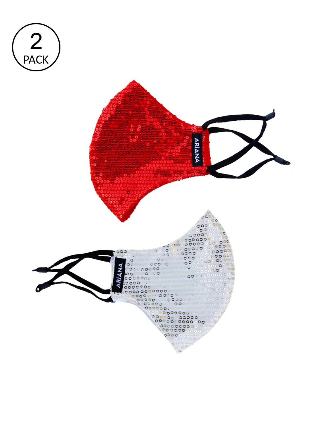 Ariana Women Pack Of 2 Embellished 2-Ply Reusable Cloth Face Masks, Red