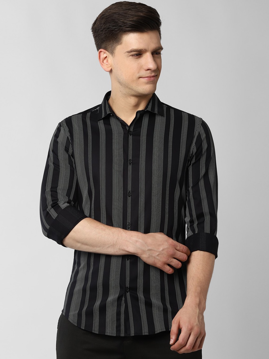 

Peter England Men Black & White Slim Fit Striped Casual Shirt