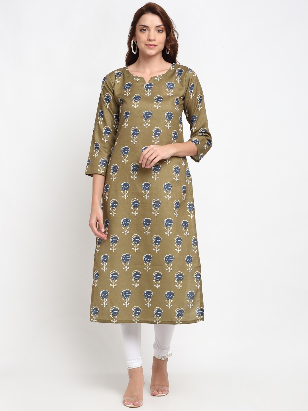 

KALINI Women Olive Green & Navy Blue Floral Printed Floral Kurta