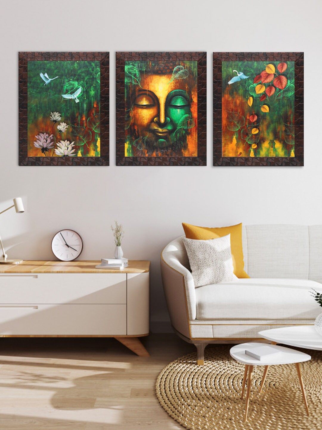 

Indianara Set Of 3 Brown & Orange Buddha Framed Art Prints Without Glass