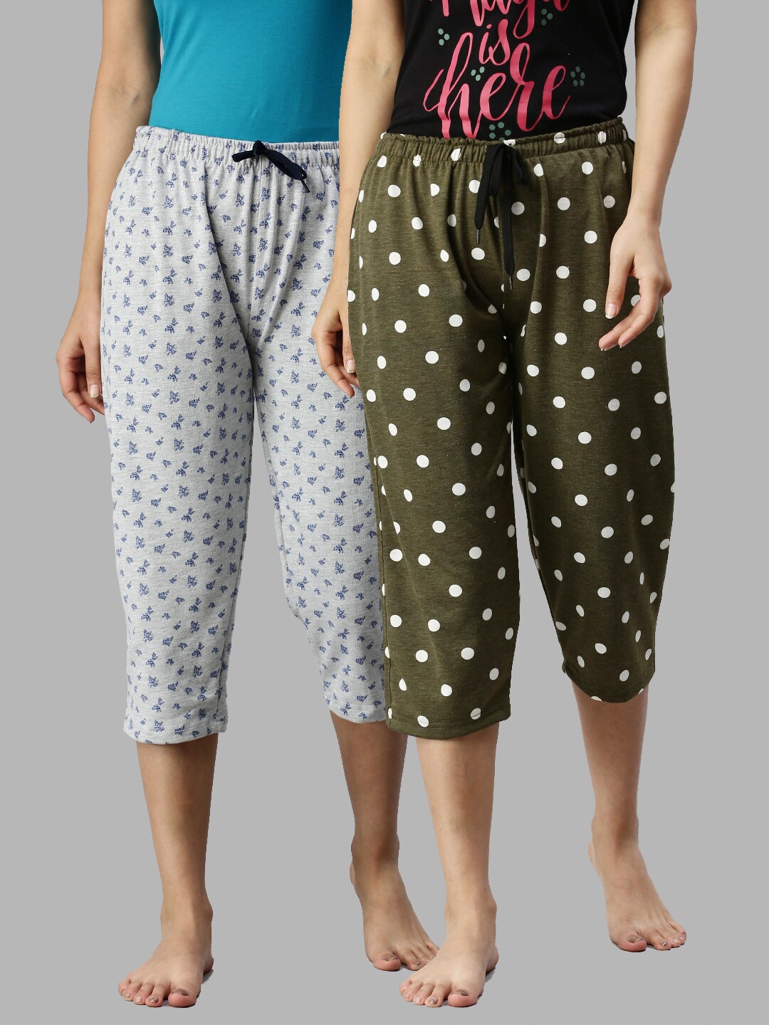 

Kryptic Women Pack of 2 Printed Regular Fit Cotton Capris, Green