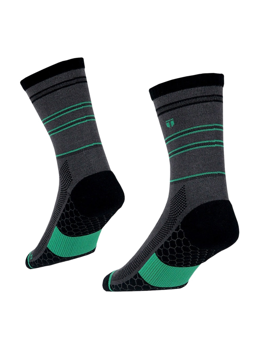 

TEGO Unisex Grey & Black Patterned Cotton Calf-Length Socks
