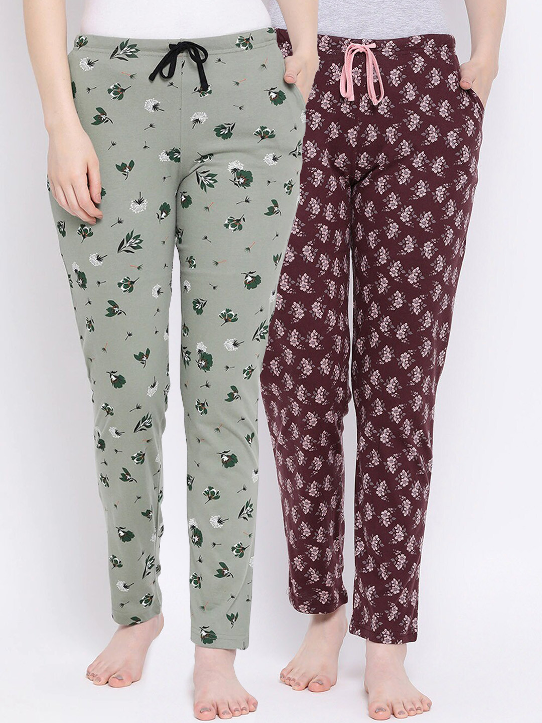 

Kanvin Women Pack Of 2 Printed Cotton Lounge Pants, Maroon