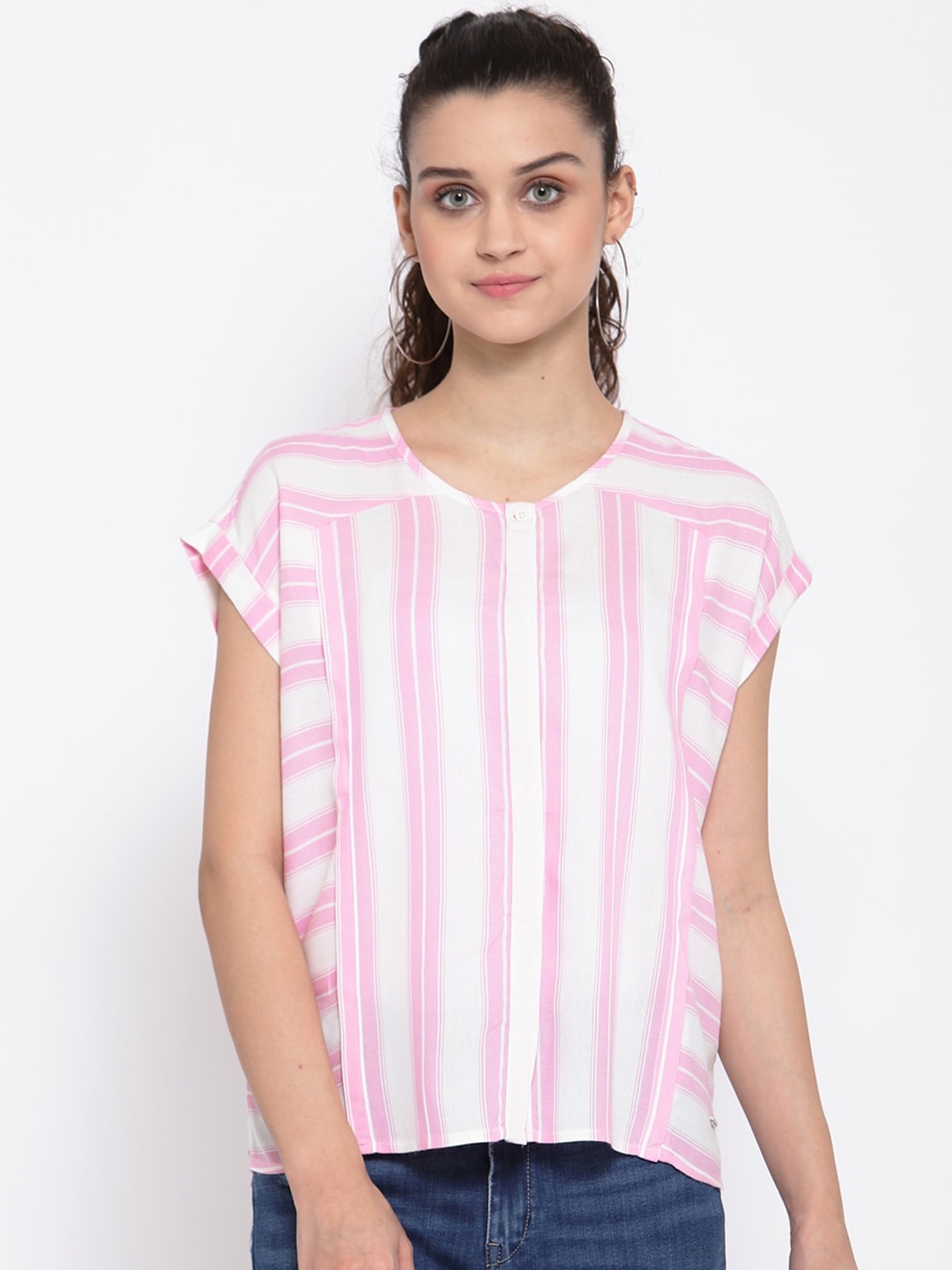 

Pepe Jeans Women Pink Striped Regular Top