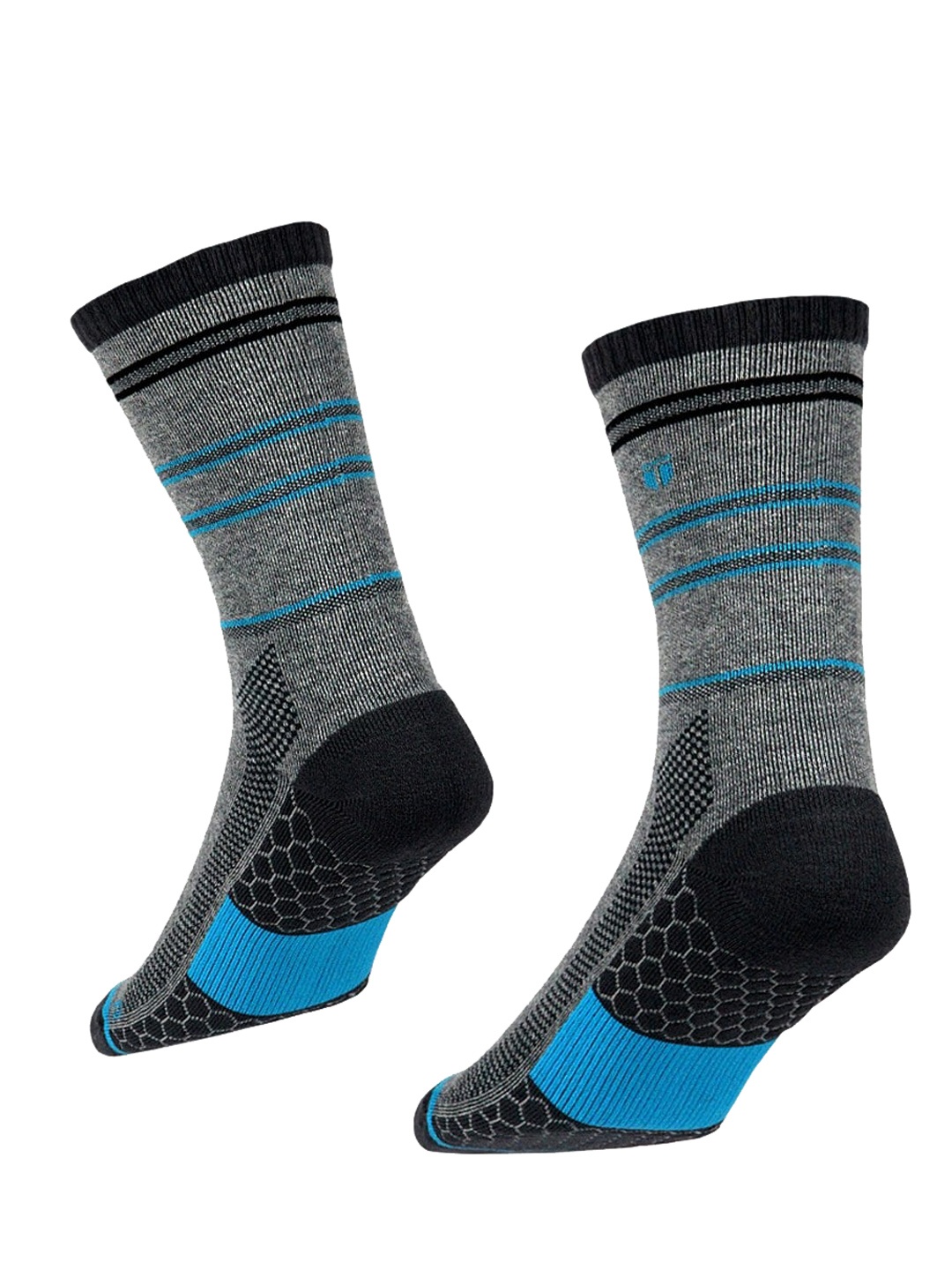 

TEGO Unisex Grey & Blue Patterned Calf Length Socks