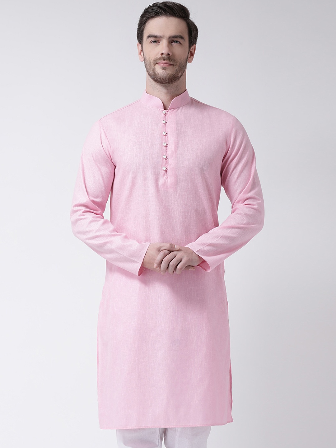 

SG LEMAN Men Pink & White Solid Kurta with Pyjamas