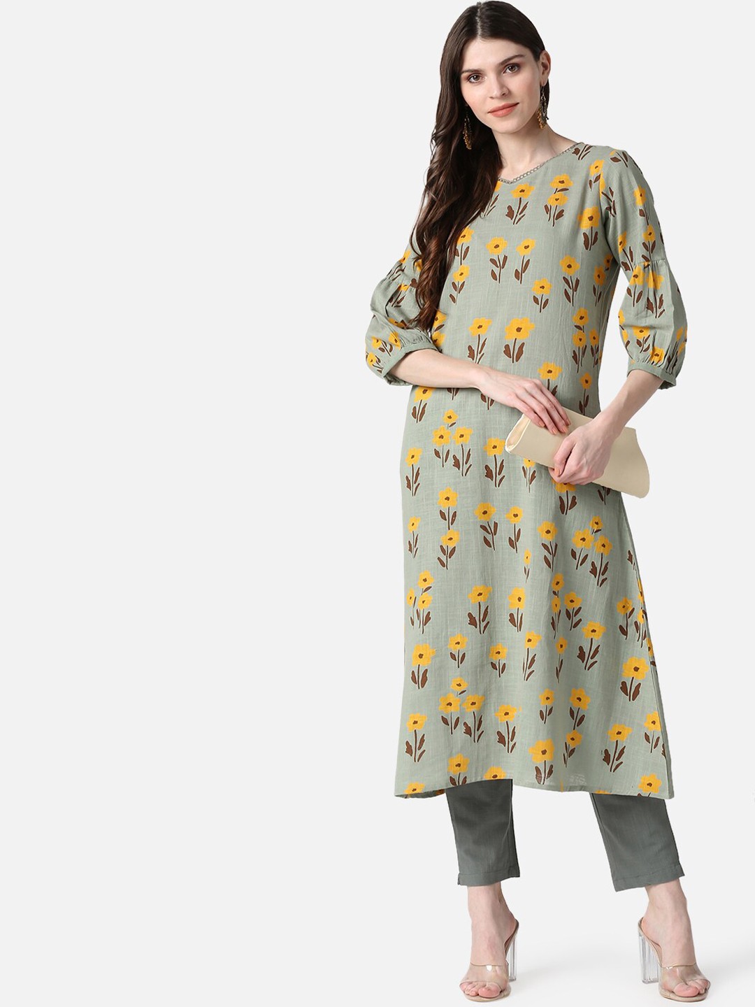 

AHIKA Women Green Floral Printed Cotton Kurta