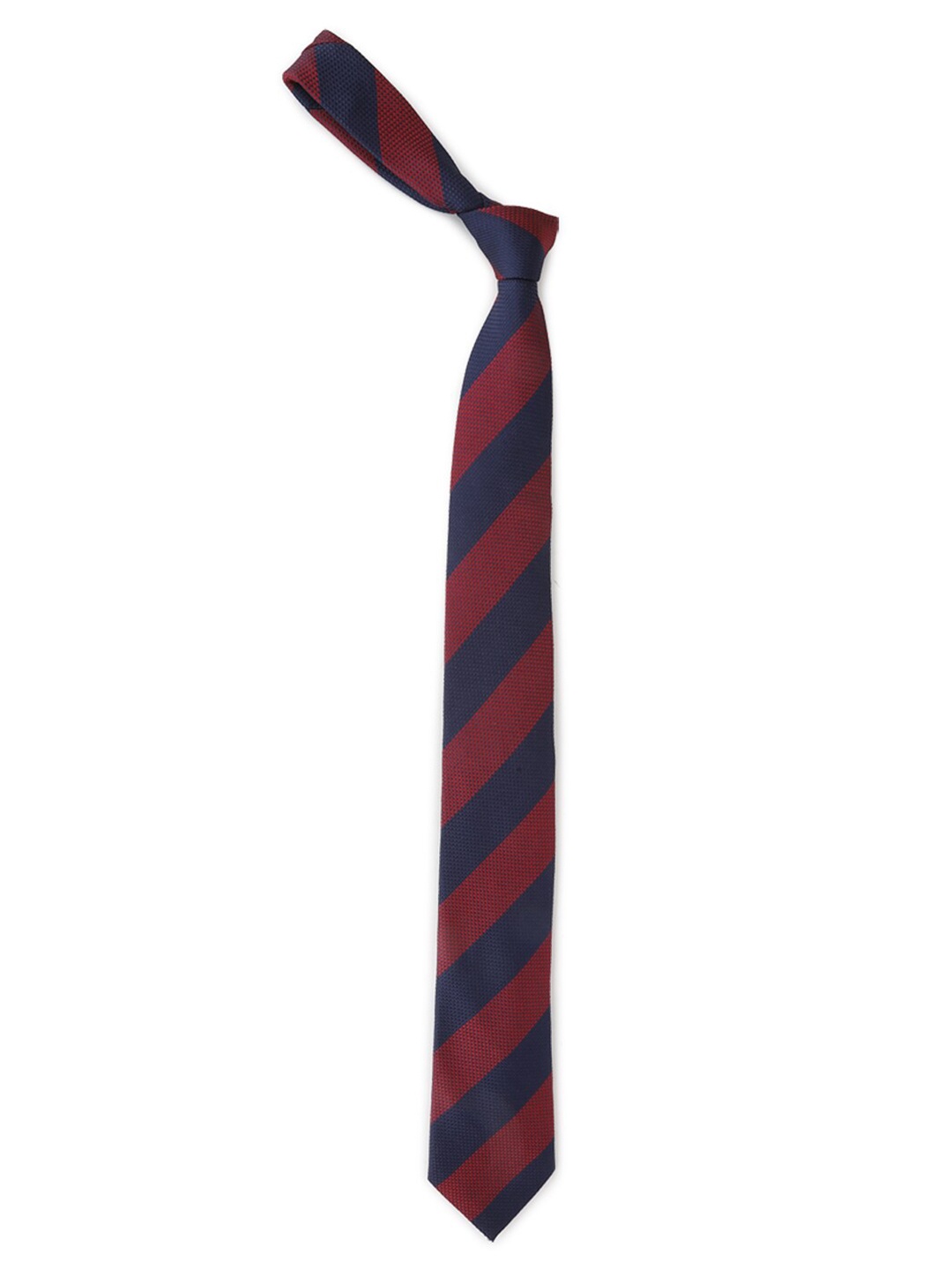 

Louis Philippe Navy Blue & Maroon Silk Striped Broad Tie