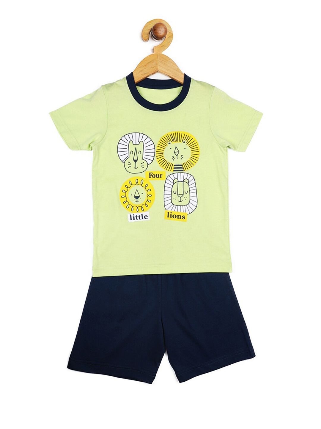 

Stupid Cupid Boys Lime Green & Navy Blue Printed T-shirt with Shorts