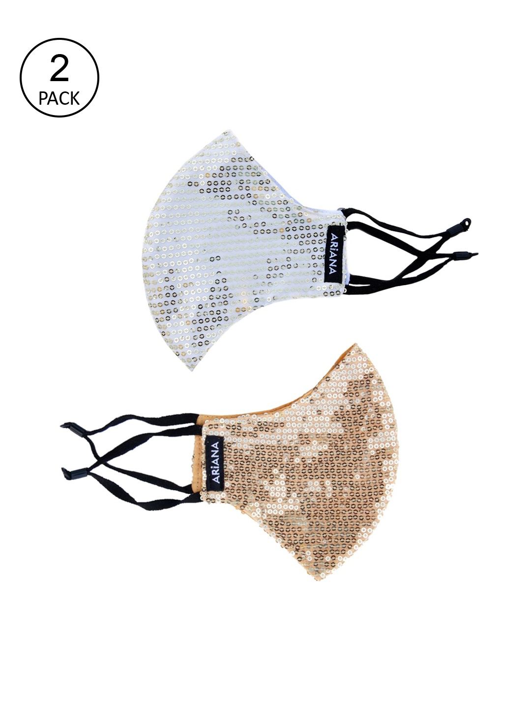 

Ariana Women Pack Of 2 Embellished 2-Ply Reusable Cloth Face Masks, Gold