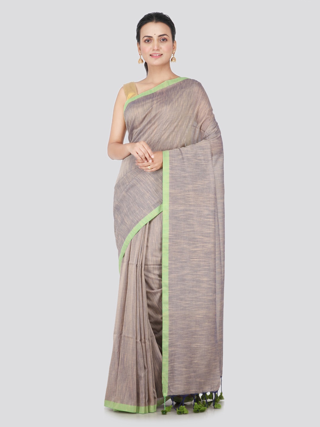

PinkLoom Beige & Grey Pure Cotton Solid Handloom Sustainable Saree