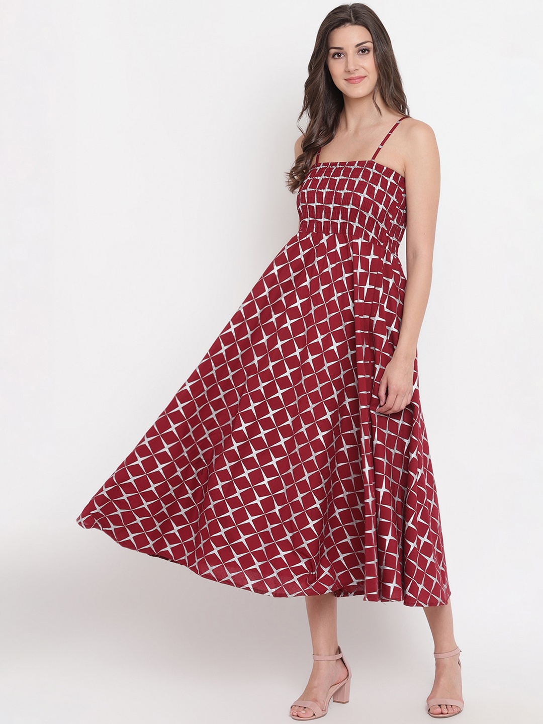 

Aawari Women Red & White Printed Cotton Gown Dress