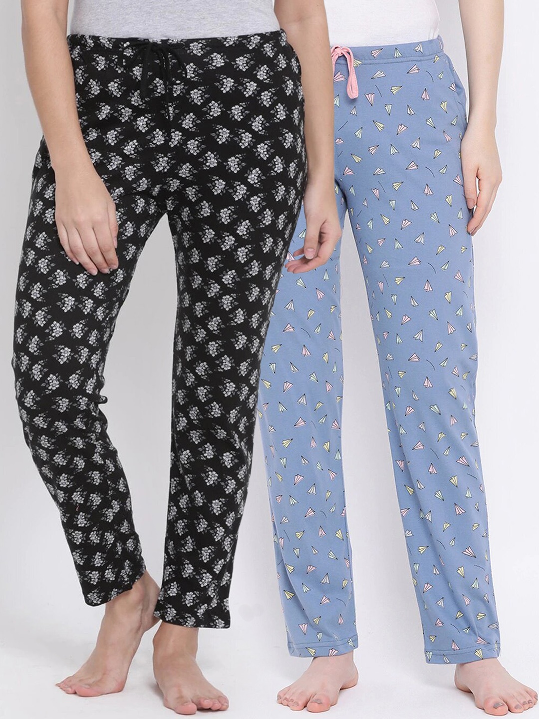 

Kanvin Women Pack Of 2 Printed Cotton Lounge Pants, Black