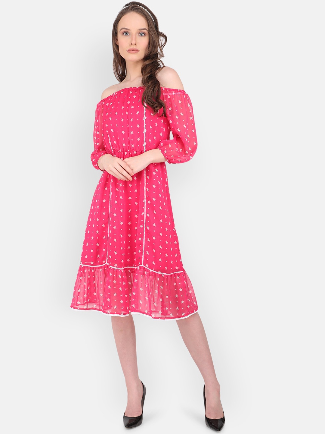 

MARC LOUIS Women Pink Printed Fit and Flare Dress